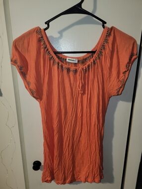 DKNYC Orange Embroidered Top